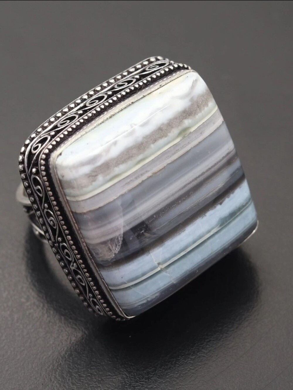 Large Blue Natural Opal Handmade 925 Sterling Silver Ring New Size 9.5